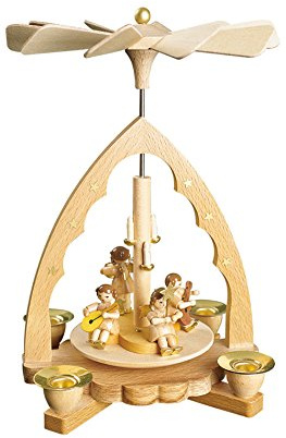 Richard Glässer Weihnachtspyramide 1-stöckig - Engelskonzert - 19 cm - Original Erzgebirge - Weiß