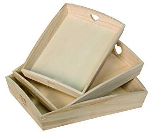 Artemio VIPBC - Juego de 3 bandejas rectangulares con Corazones calados, Madera, Beige, 35 x 6,5 x 27 cm