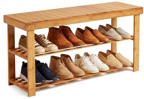 Shoe Rack 2 Tier Shoe Storage Bench Wooden Shoe Rack with Seat 90*27*42cm