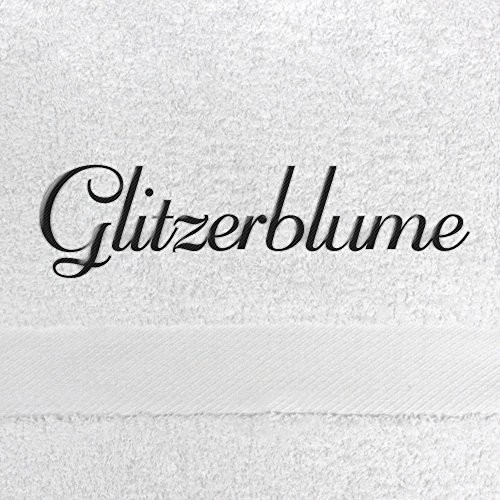 Saunahandtuch mit Namen Glitzerblume bestickt, 100x180 cm, weiß, extra flauschige 550 g/qm Baumwolle (100%), Badetuch mit Namen besticken, Saunatuch mit Bestickung