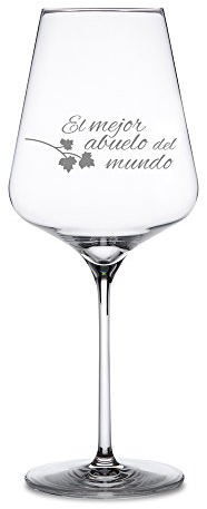 AMAVEL Copa de Vino Tinto con Grabado, para El Mejor Abuelo del Mundo, Decorada con Hoja de Parra, Capacidad 500 ml