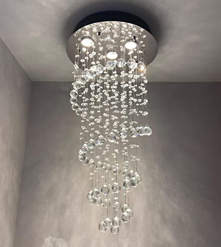 A1A9 Luces de araña de cristal en espiral, Luces de techo LED de cristal K9, Accesorio de lámpara colgante de montaje empotrado para sala de estar Comedor Pasillo Escalera Vestíbulo D40cm H80cm