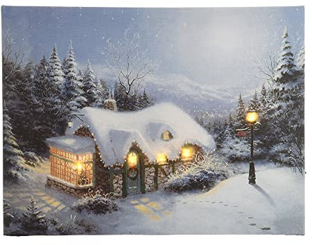 zeitzone LED Bild Weihnachtshaus in den Bergen Leinwand Wandbild 38x58cm