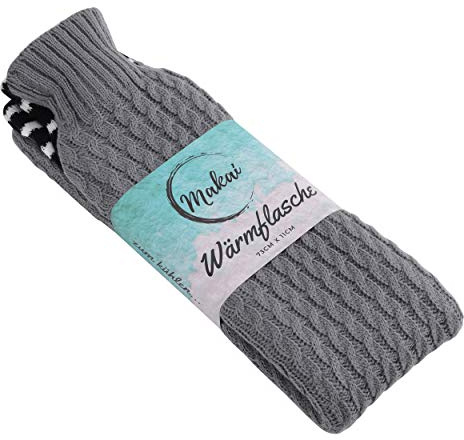 Makai premium Wärmflasche extra lang Schlauch mit Strickbezug für Bauch Füße Rücken Nacken zum Entspannen 2 Liter Wärmekissen kuschelig deutsche Marke mit gratis Wechselbezug