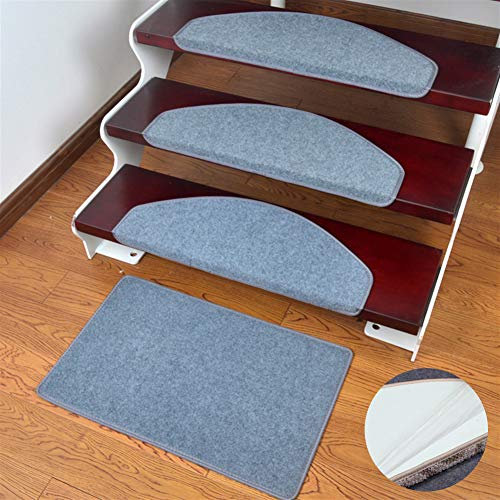 LIVEINU Moderner Stil Selbstklebend Stufenmatten Treppen Teppich Halbrund Waschbar Starke Befestigung Anthrazit Treppen-Matten Grau 24x80cm (15 Stück)