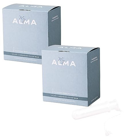 MyAlma Bio-Tampons mit Applikator – Normal - (2x14 Stück) – 100% GOTS - zertifizierte Bio-Baumwolle – Ohne Duftstoffe & Chlor oder Plastik – hypoallergen (SUPER 2)