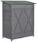 Outsunny Garden Wood Storage Shed w/Flexible Table, Hooks and Ground Nails, Multifunction Lockable Sheds & Outdoor Asphalt Roof Tool Organizer, 140 x 75 x 157cm, Grey