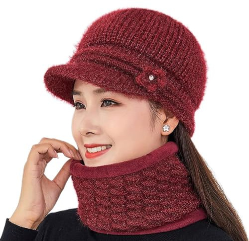 XINCHI Wintermütze Damen Strickmütze Mädchen Beanie Mütze Fleecefutter Damenhut mit Schal Wollmütze Slouch Schirmmütze Warm Winterhut Winddicht Strickschal Weich Winterhüte Outdoor Wandern Reisen