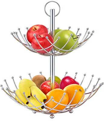 CONCORD 2 Tier Fruit Basket Vegetable and Grocery Countertop Rack Banana Bowl with Stand