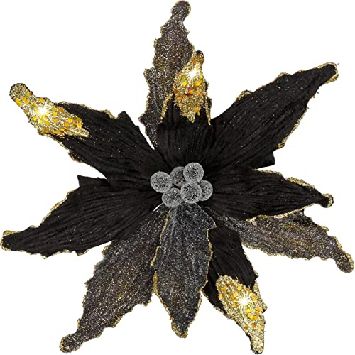 Briful 4 Stücke Weihnachtsstern Christbaumschmuck Kunstblumen Weihnachtsblumen Glitter Poinsettia Kunstzweig Weihnachtliche Dekoration Weihnachtsbaum Neujahr Ornamente