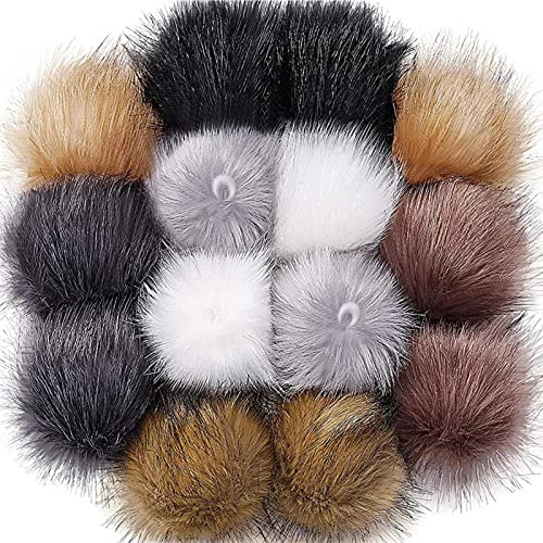 Woyejo Pompon pour Bonnet,16 Pièces Décoration Pompons En Peluche Pompon Fourrure Pompons Fausse Fourrure Boule pour Chapeaux,Gants, Sacs,Porte-clés,Écharpes Chaussures Décorations de Table de Mariage