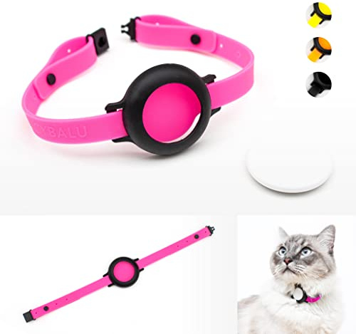 LucyBalu® NEMO Silikon-Katzenhalsband für AirTag – Neon Pink | Leichtes Halsband mit selbstöffnendem Sicherheitsverschluss, wasserabweisend, allergikerfreundlich