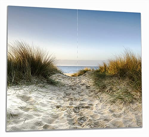 Wallario Herdabdeckplatte/Spritzschutz aus Glas, 2-teilig, 60x52cm mit 8mm hohen Füßen, für Ceran- und Induktionsherde, Weg durch die Dünen zum Strand am Meer