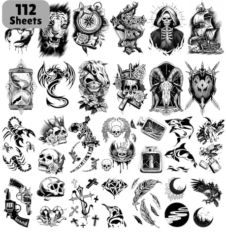 Leesgel Temporäre Tattoos Erwachsene, 112 Blätter Fake Tattoos Klebetattoos Erwachsene