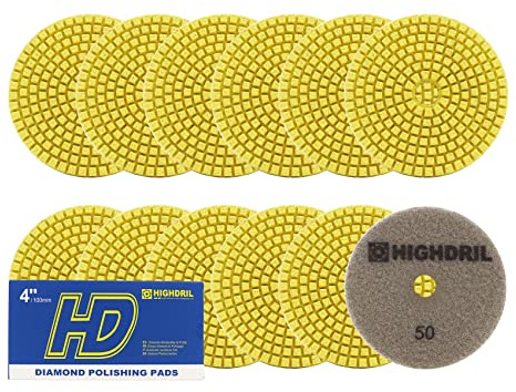 Nasse Diamant Polierscheibe - HIGHDRIL 12 Stück 100MM #50 diamant schleifpad für Granit, Marmor, Keramik, Kunststein Schleifblock auf Schleifer oder Polierer verwendet