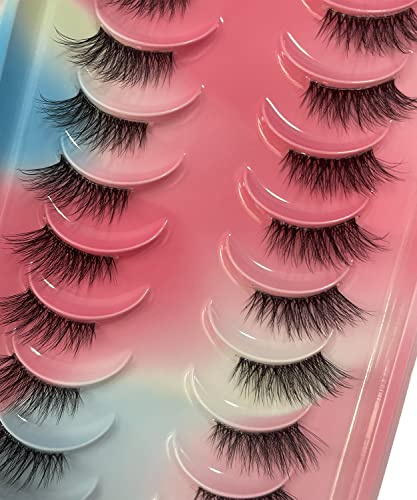 Halbe Falsche Wimpern 10 Paare Russian Strip Lashes D/DD Curl Flauschige Nerzwimpern Natural Eye Lashes Pack Wiederverwendbar