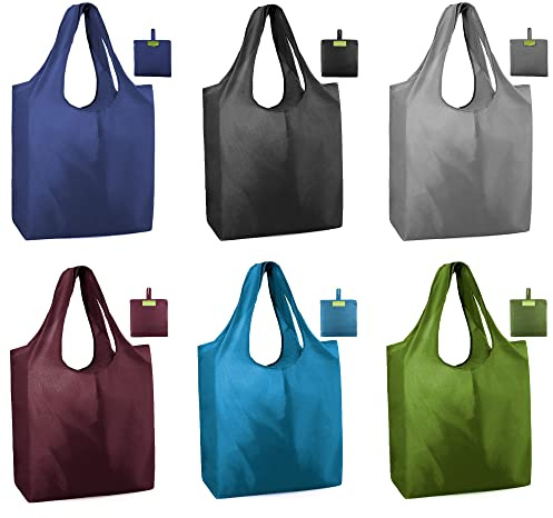 BeeGreen Reusable Totes Bags for Shopping Grocery 6 Pack Ripstop 50LBS