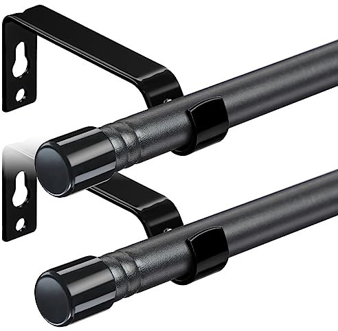 HARRMS Gardinenstange 2 Stück, 16mm Gardinenstange Schwarz Matt 76-117cm, Vorhangstange Ausziehbar Wandmontage mit Halterungen und Endstücken für verdunklungsvorhänge Outdoorvorhänge