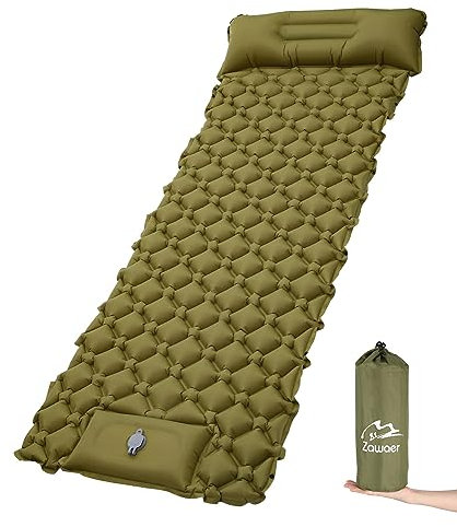 Zawaer Colchoneta De Camping, Inflable Ultraligera para Dormir con Almohada - Colchones Autohinchable, Esterilla Aislante para Dormir, para Exteriores, Senderismo, Viajes, Playa.