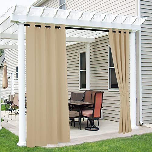 RYB HOME 2 Panels Outdoor Curtains for Patio Waterproof Block Sunlight Thermal Insulated Privacy Assured Thick Outside Curtains for Porch, Gazebo, Pool, W52 x L72, Biscotti Beige
