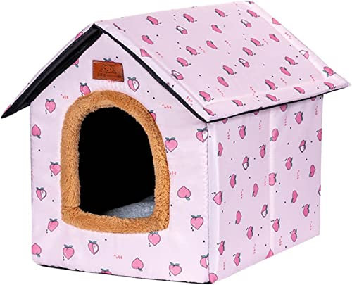 Katzenhaus Hundehöhle – Hundehaus Katzenhöhle für den Außenbereich, winterfest, wasserdicht, wetterfest, für den Außenbereich, Kleintierhaus, faltbar, für kleine Katzen (L, rosa)