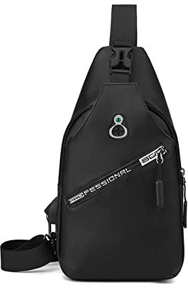 FANDARE Herren Brusttasche Sling Bag Umhängetaschen Schultertasche mit USB-Ladeanschluss Bauchtasche Crossover Rucksack Daypacks für Männer Outdoor Reisen Wanderrucksäcke Crossbody Pack Schwarz