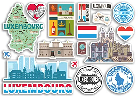A5 Sticker Sheet Luxembourg Landmarks Vinyl Stickers - Country Map Airport Stamps Skyline Flag Travel Holiday City Aesthetic #80275