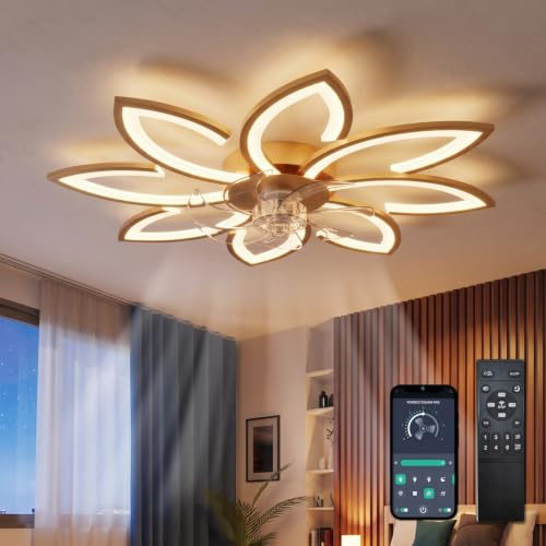 ycwdcz Deckenventilator mit Beleuchtung (Ø 90 cm), Dimmbare LED Deckenleuchte, Leiser DC-Motor mit Fernbedienung & App, Sommer-/Winterbetrieb – Für Schlafzimmer & Wohnzimmer, Gold