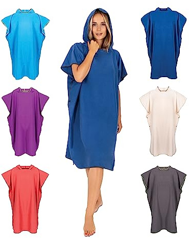 Gräfenstayn Premium badponcho med knappar – Öekotex 100 – flytthjälp kvinnor och män – surfponcho strand – handduksponcho vuxna – omklädningshjälp – badcape mikrofiber (L-XL mörkblå)