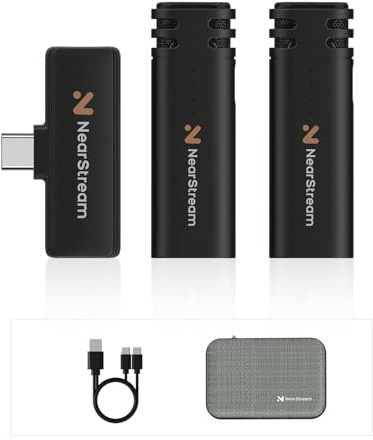 NearStream AWM10T Lavalier Mikrofon Kabellos für Handy, 2,4 GHz Wireless Plug-Play, 10m Reichweite/6H Betriebszeit, Mini Clip-on Bluetooth Ansteckmikrofon für Podcast/Vlogging/Streaming/Interview