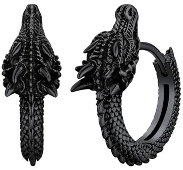 SILVERCUTE Halloween Ohrringe für Herren Retro Drachen Ohrringe S925 Creolen Huggie Kreolen Ohrstecker Schwarz Hoop Dragon Earrings Men Ohrschmuck Gothic Rock Modeschmuck für Männer Weihnacht