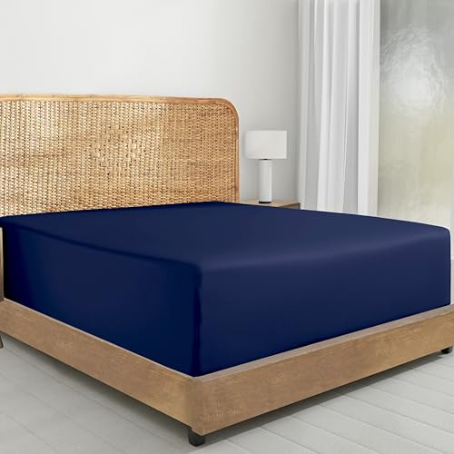 California Design Den 100% Organic Cotton Twin XL Percale Sheets Fitted Sheet, Deep Pocket Fitted Organic Sheet, Lightweight, Snug-Fit, Dorm Rooms, 1 Pc Twin Extra Long Fitted Sheets only (Navy Blue)