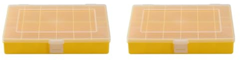hünersdorff Sortimentskasten PP-Compact mit 12 Fächern | stabile Sortierbox für Schrauben und andere Kleinteile | feste Facheinteilung | 17 x 25 x 4,6 cm, gelb (Packung mit 2)