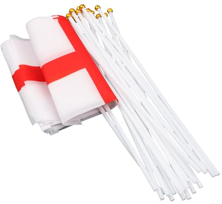 Ieron 20 Banderas de Inglaterra St Georges en Palos, Banderas pequeñas de Mano con Poste Blanco de 30 cm para Decoraciones de Fiesta de Calle de jardín de fútbol Europeo St. 2024