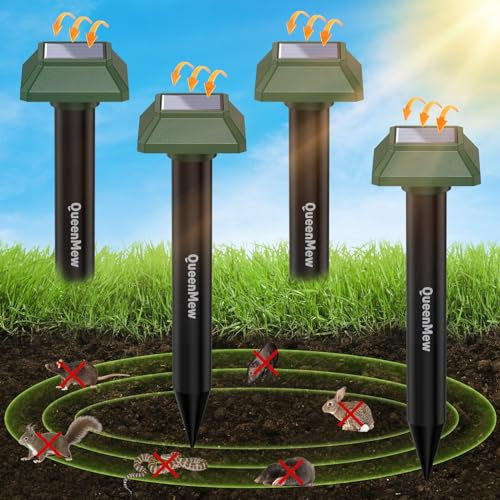 Dissuasori per Talpe Ultrasuoni 4 Pezzi, Scaccia Talpe Solare per il Giardino in Cortile, 700 M² Impermeabile Esterni Repellente per Gatti, Anti Ratto Coniglio Scoiattolo Procione Serpente