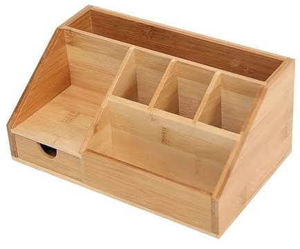 MYSUNBAR Bambuswerk Schreibtisch-Organisator aus Holz mit Schublade - Stiftebox, Schreibtischablage - Büro-Organisation, Ablage, Stiftehalter aus Bambus für Schreibtisch
