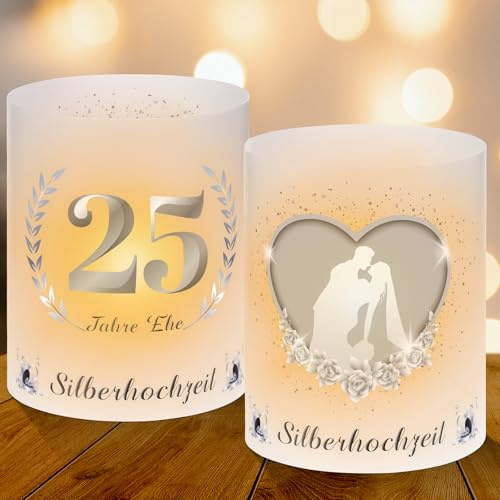MestectPET Windlicht 12er Set Silberhochzeit, 25. Hochzeitstag Dekoration, PVC, Tischdeko, Silber, Hochzeit, Teelichter oder Kerzen
