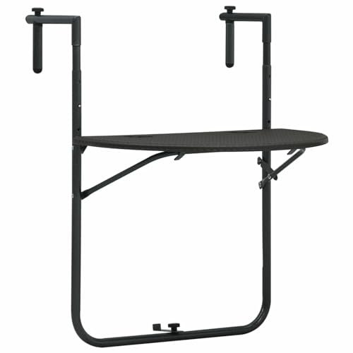 Homgoday Tavolo da balcone sospeso marrone 60 x 64 x 83,5 cm, in plastica, effetto rattan, tavoli per esterni