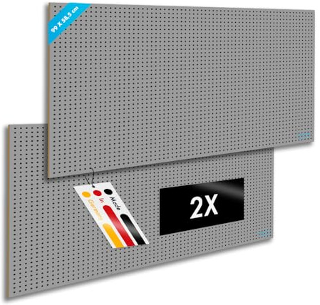 Pegboard Midi 2 St. Werkzeugwand aus Holz (MDF) 99 x 58,5 x 0,4 cm - Lochung Ø5 mm Lochabstand 15 mm - grau lackiert - Made in Germany