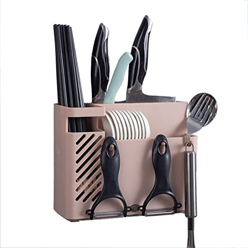 Tomotato Portaposate, Portautensili da Cucina da Parete, Scolaposate Multifunzionale, Organizzatore di Posate con 4 Scomparti per Cucchiai, Coltelli, Forchette, Bacchette (Rosa)