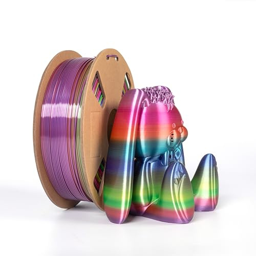 Seide Regenbogen PLA 3D Drucker Filament: Silk-Oberfläche mit Regenbogenfarbverlauf, 1.75mm Durchmesser, 1Kg (2,2lb) Gewicht, Maßhaltigkeit +/-0,03mm – Hochpräzises PLA Filament für FDM 3D-Drucker