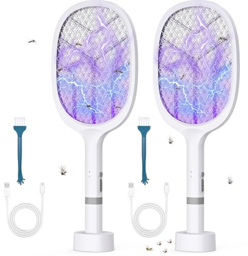 YOUBST Raquette Moustique Electrique - Raquette Electrique Insectes Rechargeable Tue Mouche Electrique, 2-en-1 Tapette Électrique & Lampe Anti Moustique Contre Moustiques, Mouches, Mites (Lot de 2)