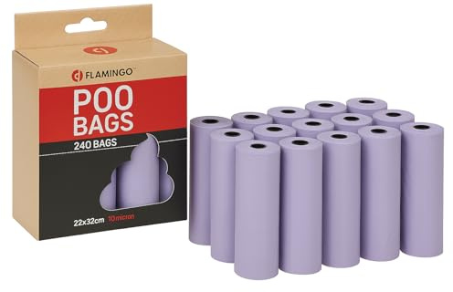 Kotbeutel für Hunde – e Hundetüten – 240 Stück – Größe 22x32 cm – Flamingo Pastellviolett