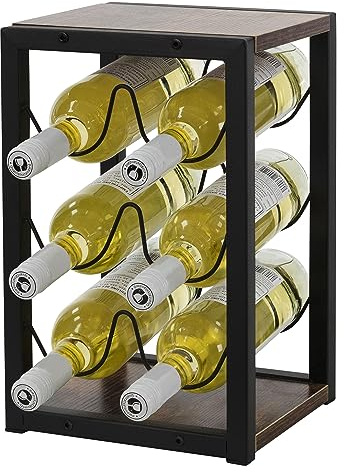 ML-Design Casier à Vin pour 6 Bouteilles, 24x21x37,5 cm, Vintage, Étagère à Bouteilles Indépendant MDF/Métal, Porte-Bouteilles Petit, Armoire à Vin, Support de Rangement Cuisine/Bar/Cave/Garde-Manger