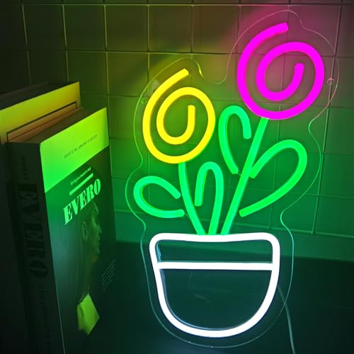 WIOSOUL Flower Pot Neon Sign, Dimmable Neon Light Gift for Plant Lovers | USB-powered flower pot neon light , 9.3×13.8, ideal LED wall light for bedroom, living room, or gift for plant lovers