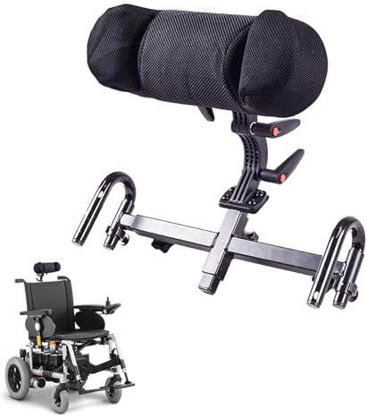 YEZMEK Rollstuhl Kopfstütze, Verstellbares Nackenkissen aus PU & Stahl, 30–50 cm Höhe, 90° drehbar & abnehmbar, passend für Rollstühle mit 38–52 cm Breite & 22/25,4 mm Rohrdurchmesser