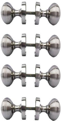 Epsom Door Handle Satin Nickel Reeded Round Door Knob Set Sprung Internal External Door Handles with Optional Tubular Latch Available in 1 2 4 or 6 Pairs (4 X Pair of KNOBS)