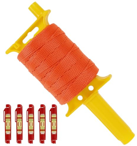 Mason Line String 540ft Braided Nylon Level Line with 5 Built-in Levels and Spool Orange Poly Brick Lines for Precision Work, DIY, and Gardening