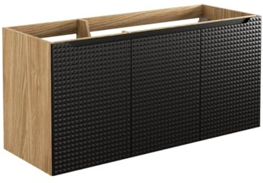 Meuble sous Vasque VELNIA – 3 tiroirs – 120 cm – Coloris chêne Clair et Noir – À Suspendre