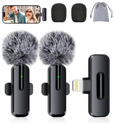 ZOPPLM Lavalier - Mini micrófono inalámbrico para iPhone, micrófono Bluetooth para grabación de video, paquete de 2 unidades de reducción de ruido, mini micrófono de solapa con clip para Tiktok